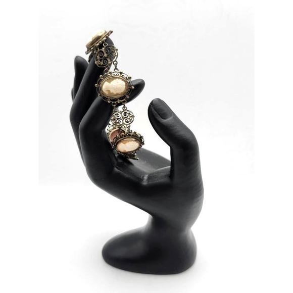 Art Deco 800 Silver Gilt Gold Vermeil Italy Carved Shell Cameo Bracelet 7" - Picture 1 of 10